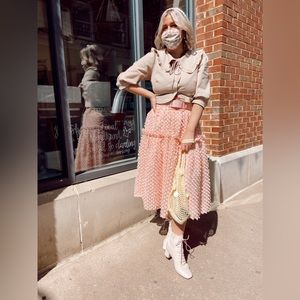 Sister Jane pink tiered midi skirt